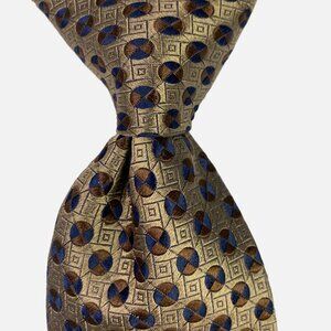 Ermenegildo Zegna Necktie Tie Brown Gold Geometric Circles Squares Silk Italy